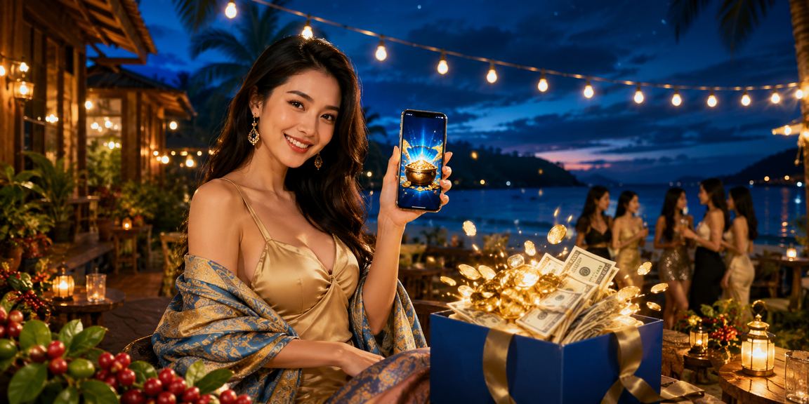 Người dùng chơi casino trên điện thoại tại Phú Quốc với ly cà phê Việt Nam